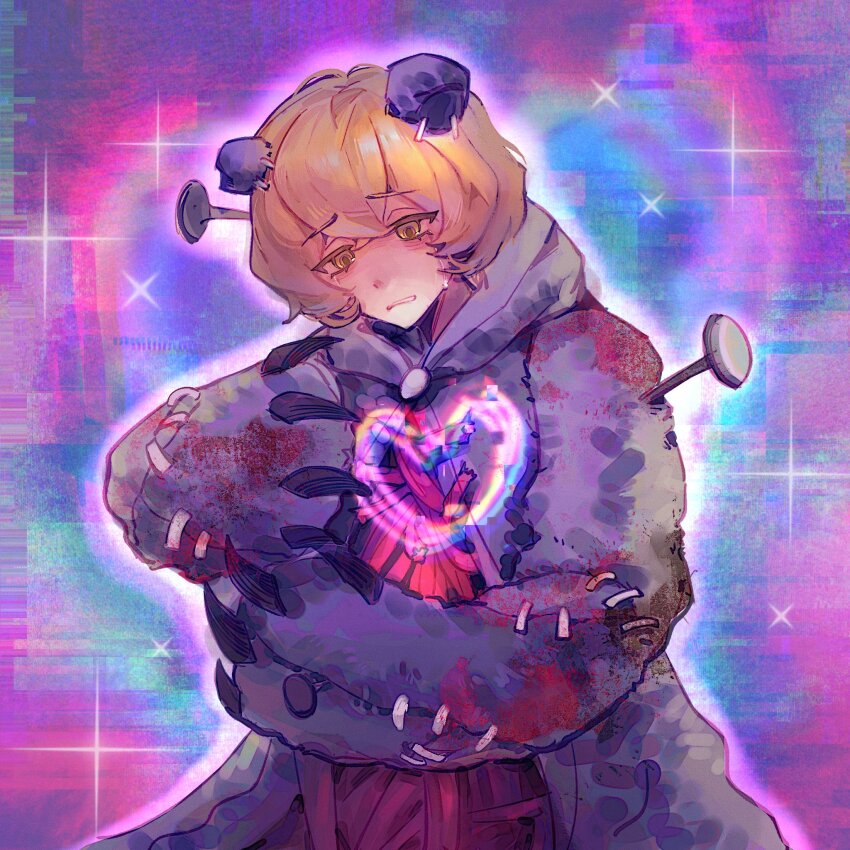 09gugugu, 1boy, animal_ears, bear_claws, bear_ears, blonde_hair, coat, crying