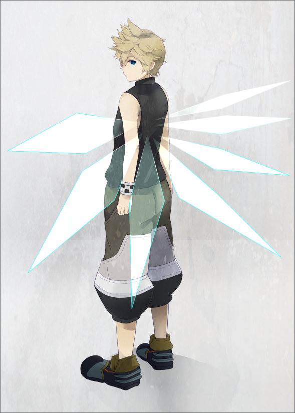 1boy, bad_id, bad_pixiv_id, blonde_hair, blue_eyes, full_body, gradient_background, kingdom_hearts