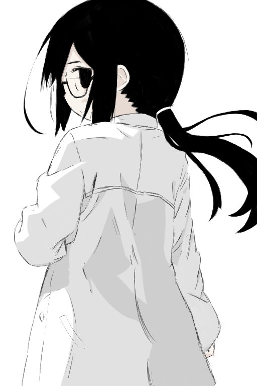 1girl, black_eyes, black_hair, fish_hair_ornament, fish_hairpin, glasses, h3n_sw, hair_ornament