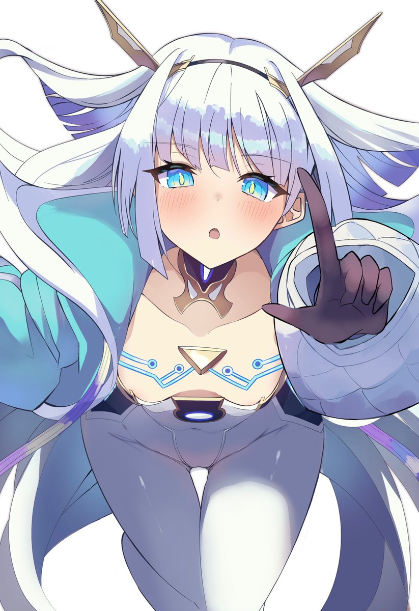1girl, aqua_jacket, black_gloves, blue_eyes, bodysuit, breasts, cleavage, eudie_(shadowverse)