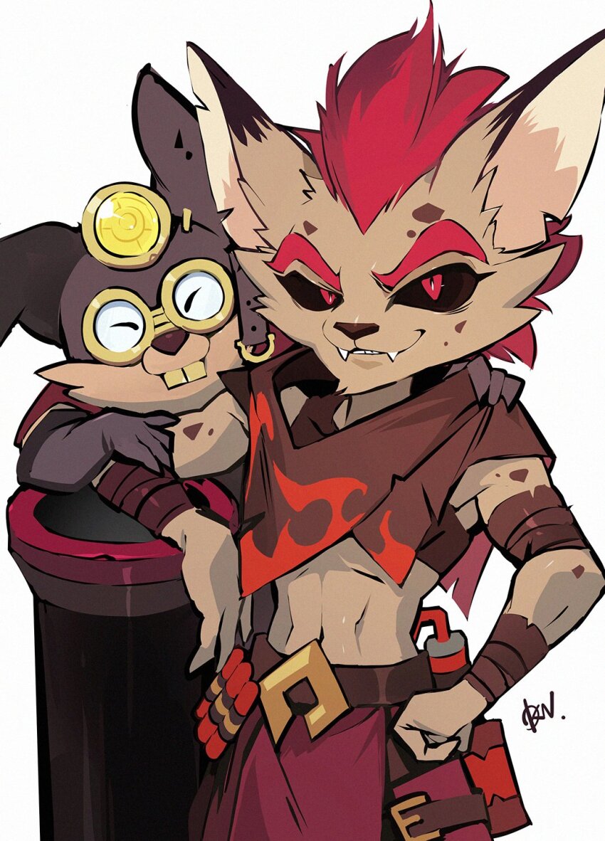 1boy, 1other, afk_(series), afk_arena, animal_ears, artist_name, black_sclera, buck_teeth