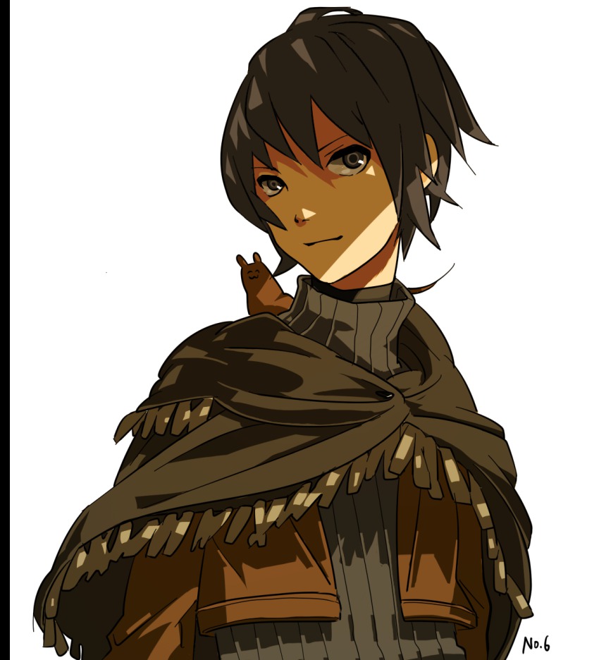 1boy, bad_id, bad_pixiv_id, black_hair, grey_eyes, highres, ine_(zx_o4), male_focus, mouse_(animal), nezumi_(no.6), no.6, short_hair, smile, solo, zx_o4