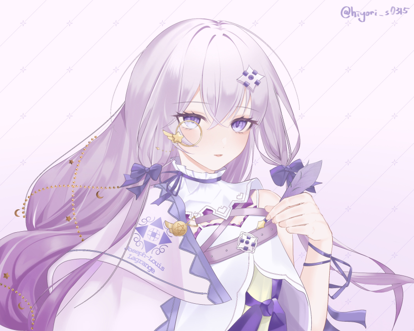 1girl, :o, arcaea, bare_shoulders, bow, braid, collar, dress