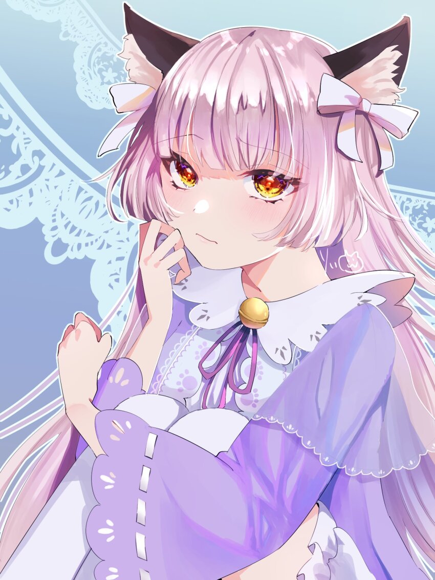 1girl, animal_ears, blunt_bangs, cat_ears, heaven_burns_red, highres, lace_trim, long_hair