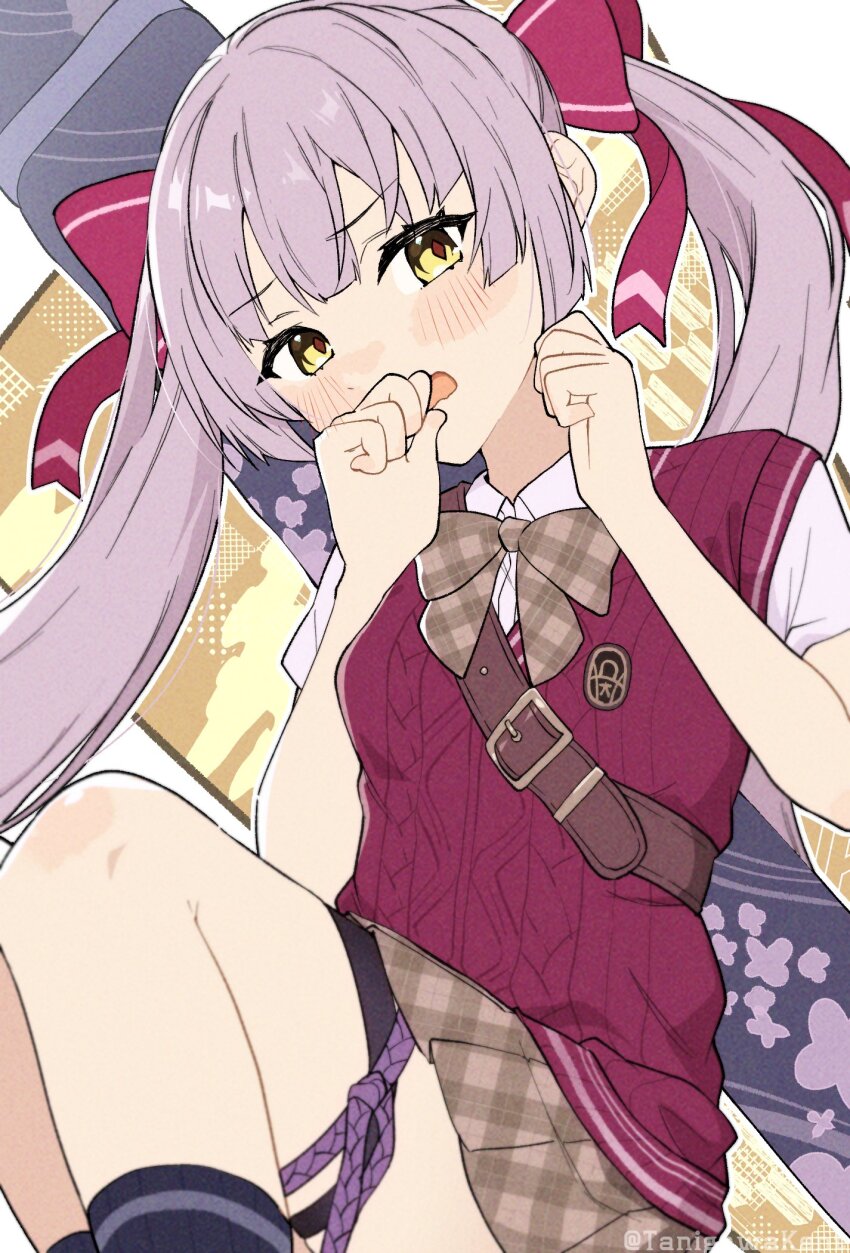 1girl, blunt_bangs, heaven_burns_red, highres, long_hair, ogasahara_hisame, ogasahara_hisame_(garnet_dusklight), plaid_clothes