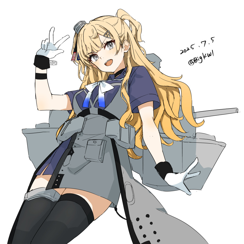 1girl, absurdres, adapted_turret, apron, bigkwl, black_thighhighs, blonde_hair, breasts