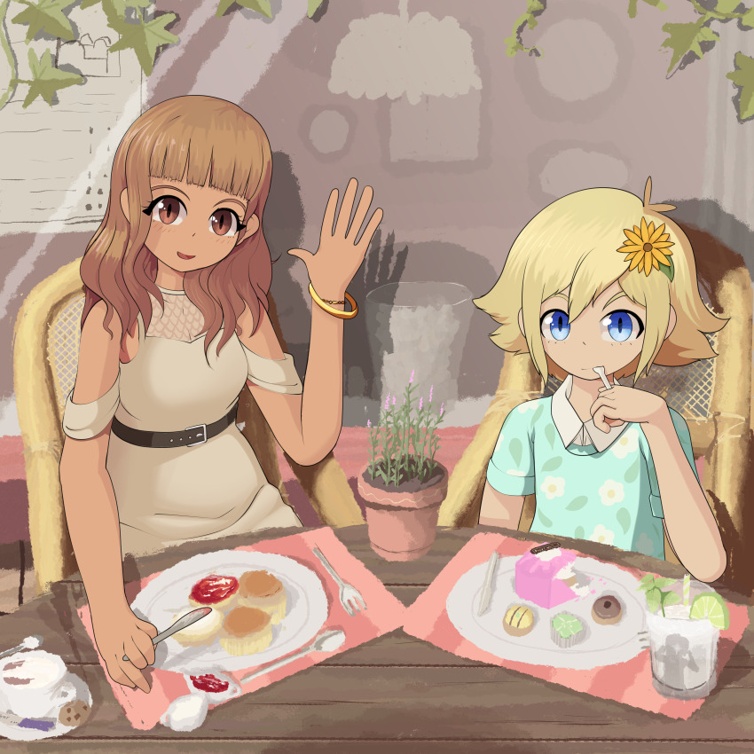 1boy, 1girl, absurdres, basil_(faraway)_(omori), basil_(omori), blonde_hair, blue_eyes, brown_hair