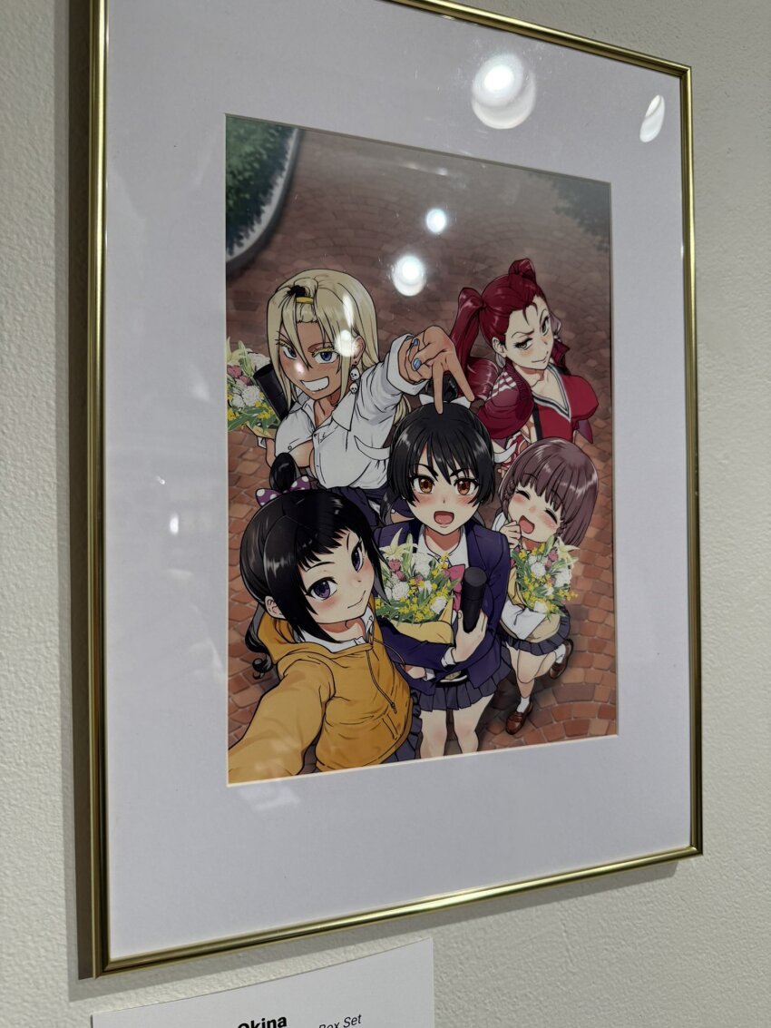 5girls, acrylic_paint_(medium), black_hair, blue_eyes, blue_jacket, blue_nails, blush, braid