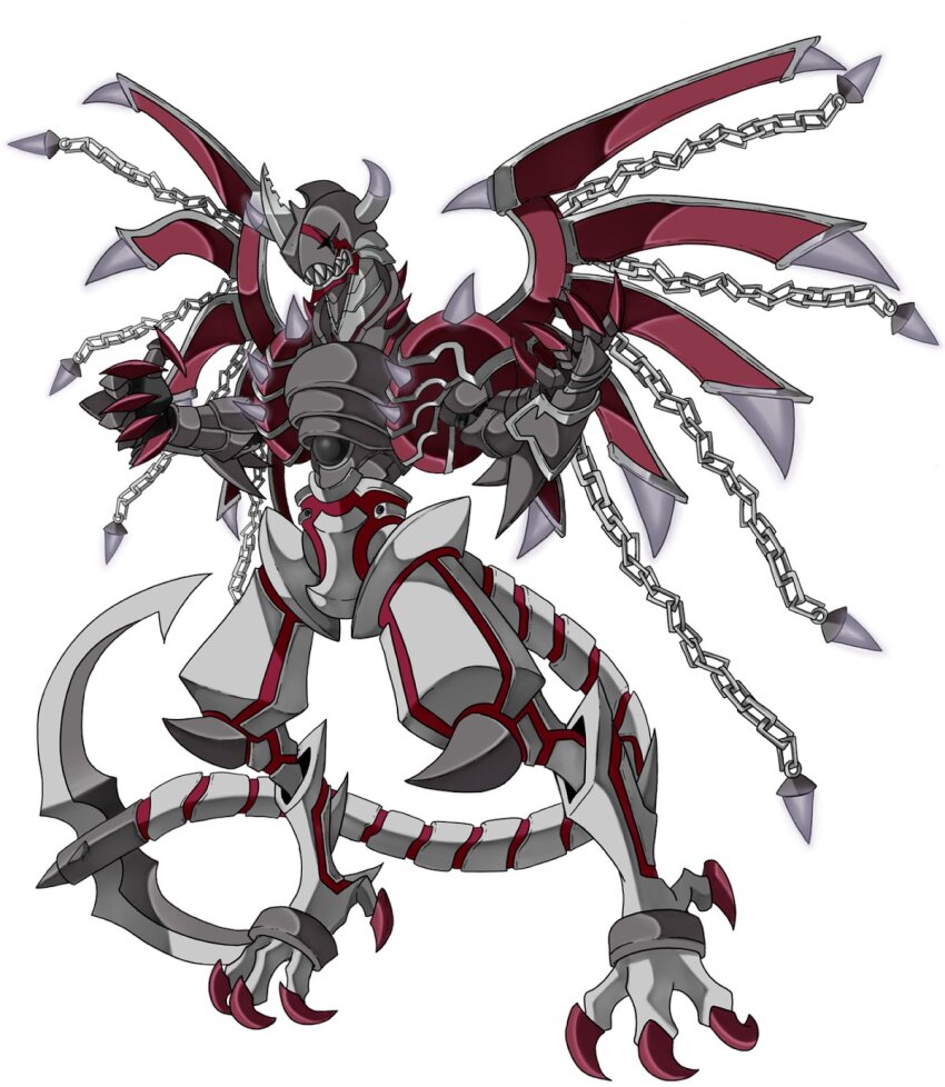 chain, claws, corruption, digimon, digimon_(creature), highres, horns, sharp_teeth