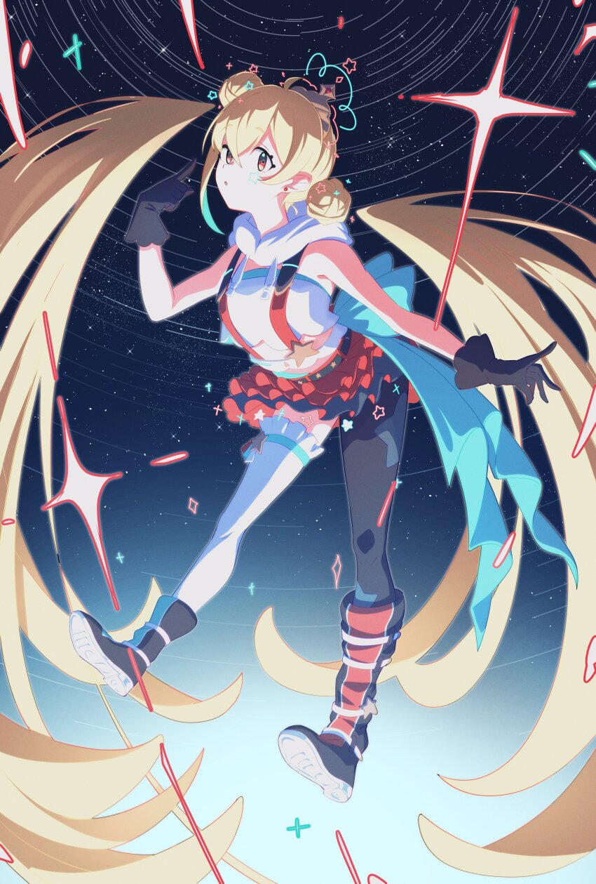 1girl, absurdres, ahoge, asymmetrical_footwear, asymmetrical_legwear, black_boots, black_gloves, black_thighhighs