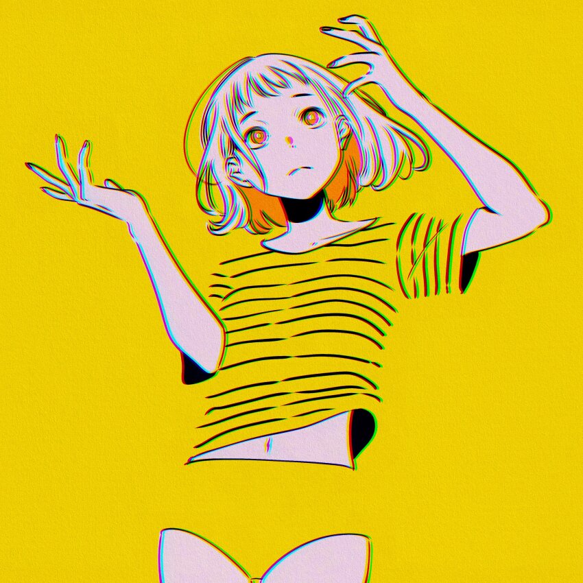 1girl, absurdres, blending, blonde_hair, chromatic_aberration, firework_japan, highres, navel