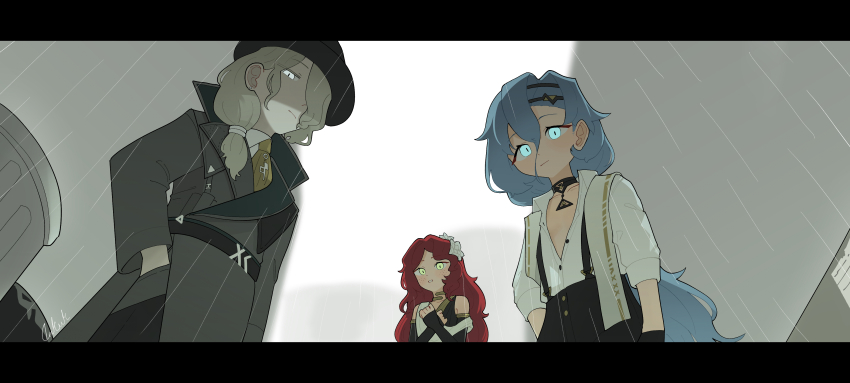 1boy, 2girls, 37_(reverse:1999), 6_(reverse:1999), 6_(time_and_location)_(reverse:1999), absurdres, alternate_costume, bare_shoulders