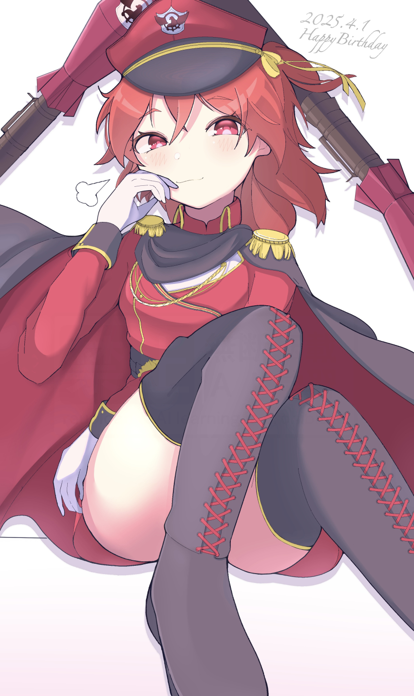 1girl, :3, absurdres, aiguillette, black_boots, black_cape, boots, cape