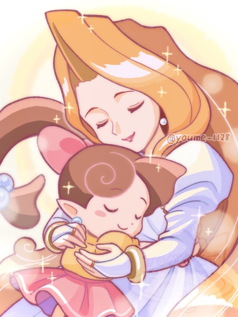 2girls, blush, bow, bracelet, brown_hair, closed_eyes, cordelia_(panel_de_pon), dress