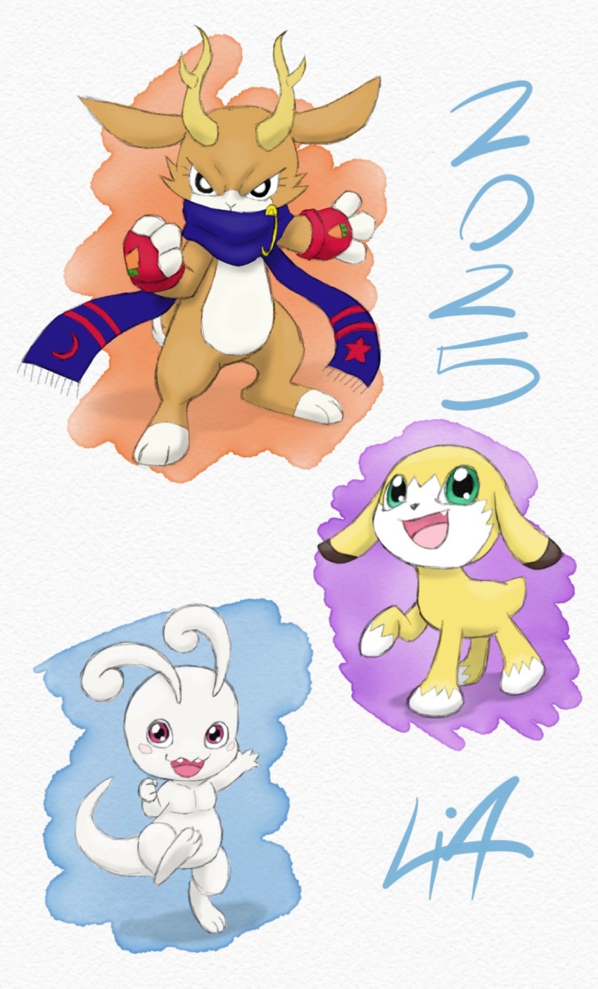 bun_(digimon), crescent_moon, digimon, digimon_(creature), dog, fang, gloves, highres