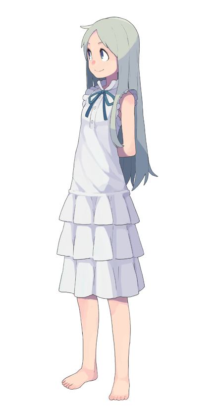 10s, 1girl, ano_hi_mita_hana_no_namae_wo_bokutachi_wa_mada_shiranai., asamoto, barefoot, dress, female_focus, full_body