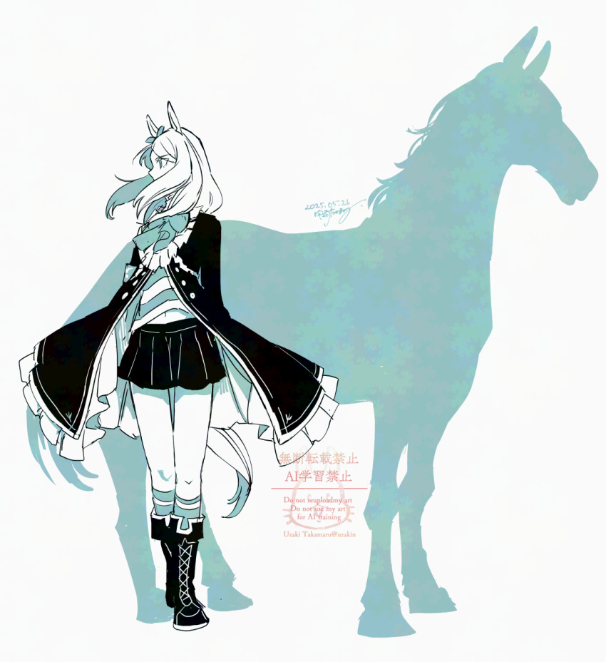 1girl, animal_ears, ankle_boots, boots, bow, coat, commentary_request, full_body