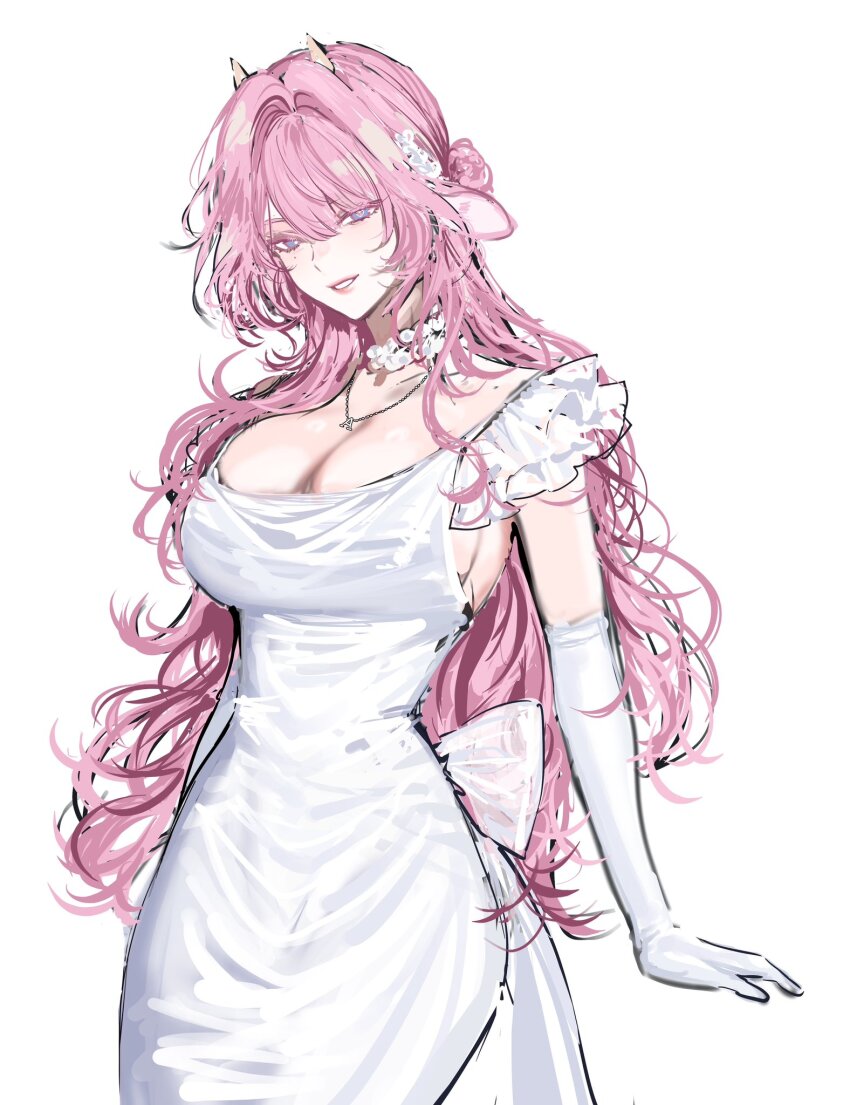 alternate_costume, breasts, choker, cleavage, da_jins_rins, dress, elbow_gloves, frills