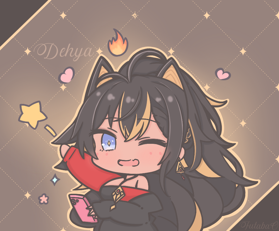 1girl, artist_name, black_hair, blonde_hair, blue_eyes, breasts, character_name, chibi