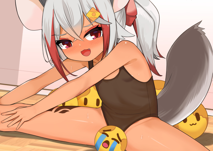 1girl, animal_ears, bare_arms, bare_legs, bare_shoulders, blush, breasts, censored