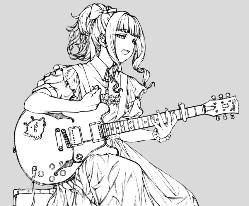 1girl, capo_(guitar), dress, electric_guitar, fujii_tomo, guitar, idolmaster, idolmaster_cinderella_girls