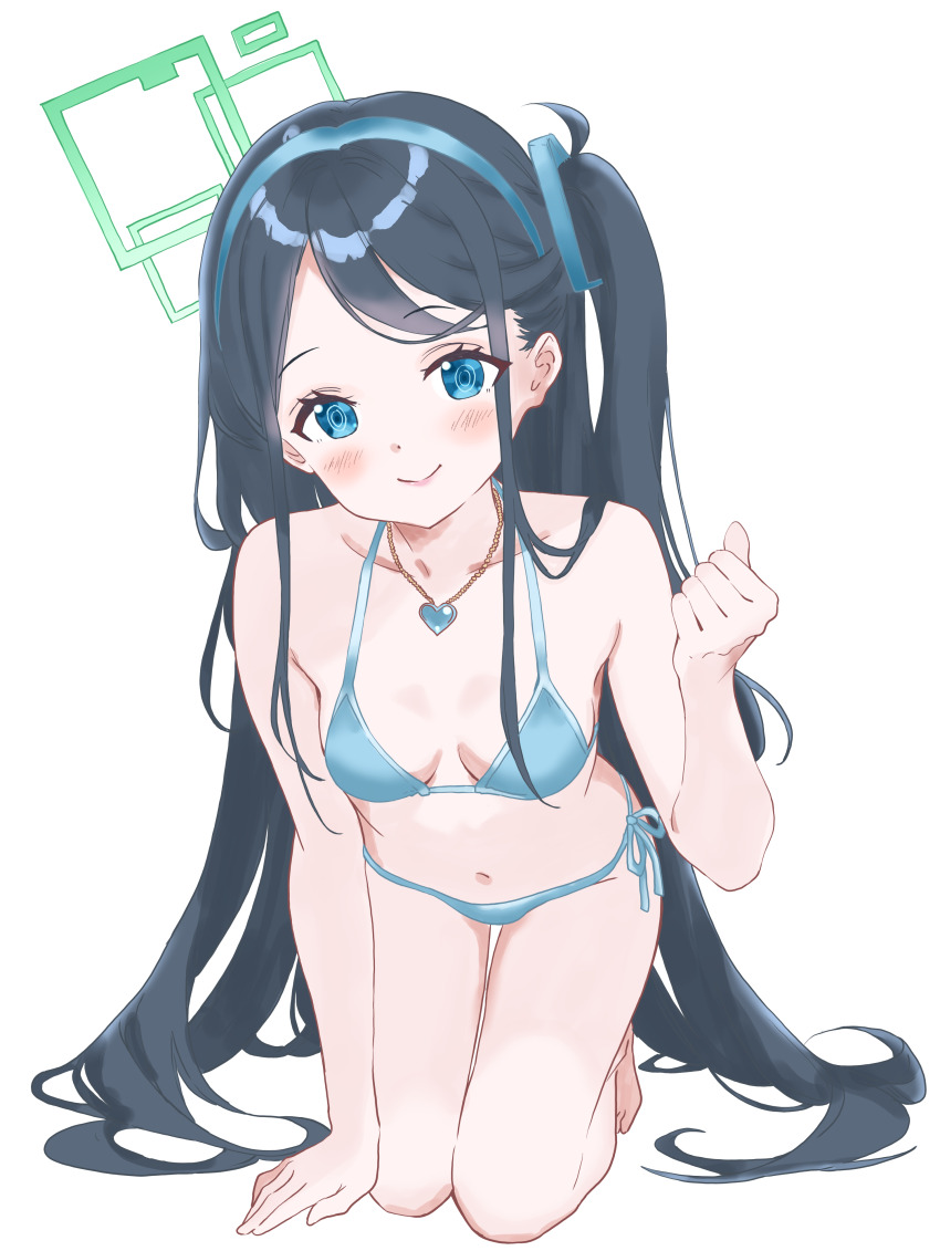 1girl, absurdres, aris_(blue_archive), bare_arms, bare_shoulders, black_hair, blue_archive, blue_eyes