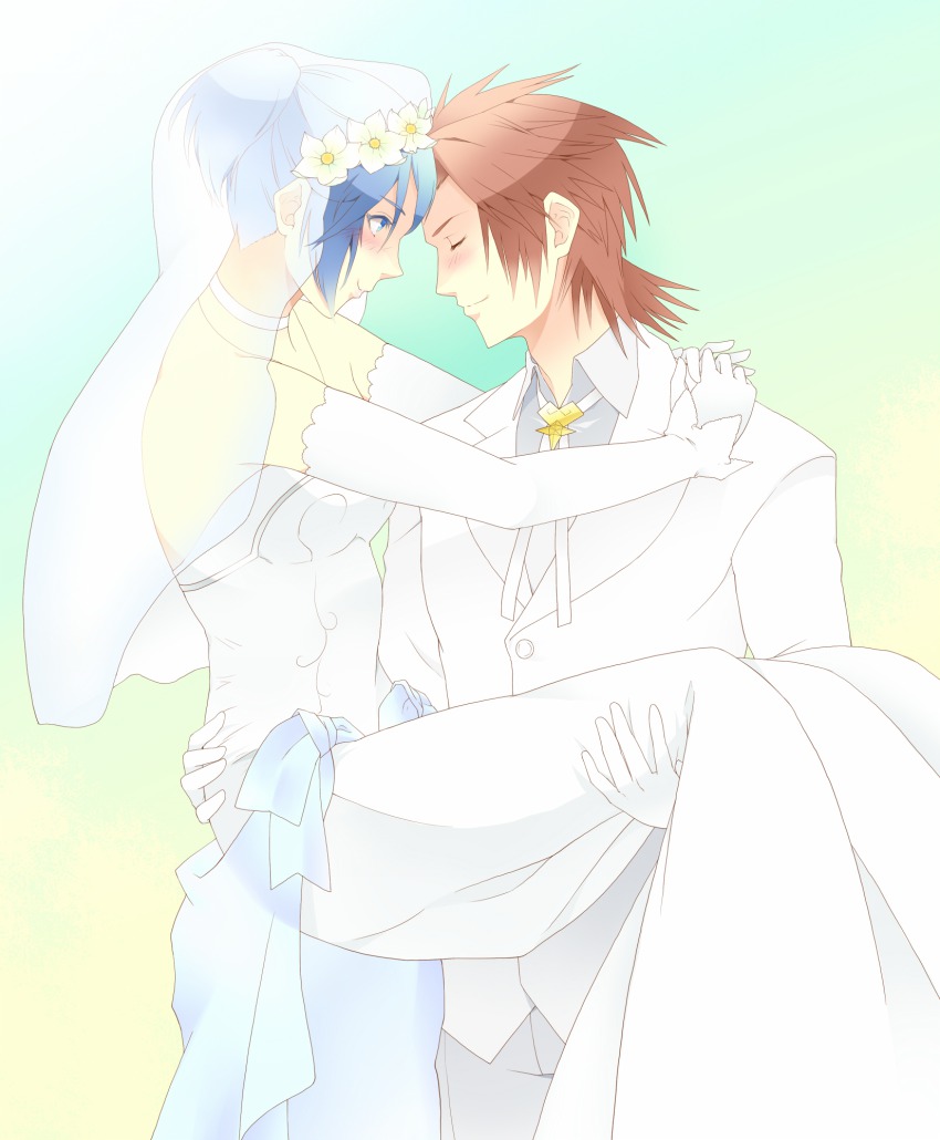 1boy, 1girl, aqua_(kingdom_hearts), bad_id, bad_pixiv_id, banana_gyuunyuu, blue_eyes, blue_hair