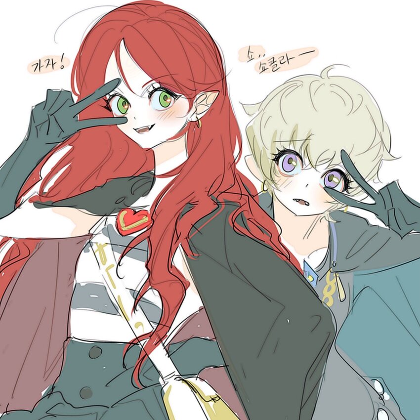 2girls, bag, black_cape, black_gloves, blonde_hair, cape, chocolat_meilleure, cowboy_shot