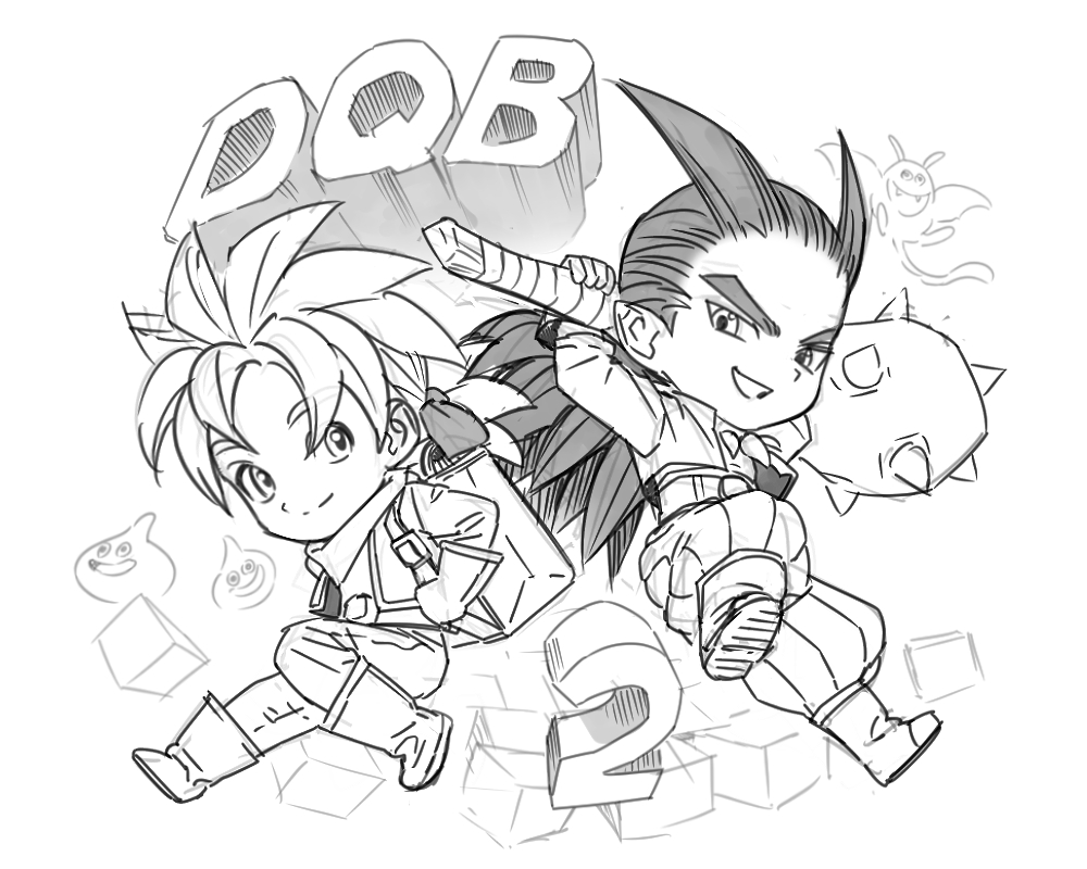 2boys, 3others, :d, backpack, bag, boots, bow, chibi