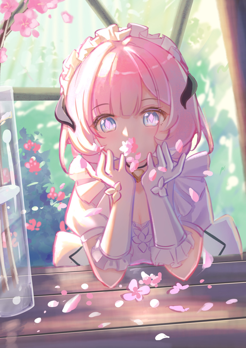 1girl, absurdres, blue_eyes, breasts, chinese_commentary, cleavage, commentary_request, elysia_(honkai_impact)