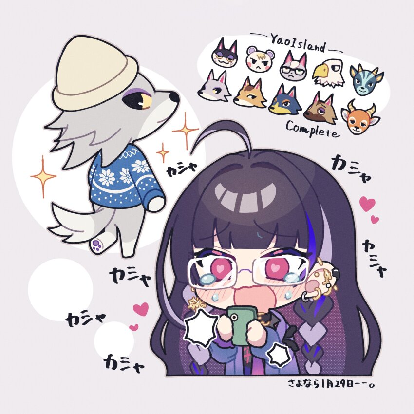 1girl, 6+boys, absurdres, ahoge, animal_crossing, animal_crossing:_new_horizons, apollo_(animal_crossing), barbell_piercing