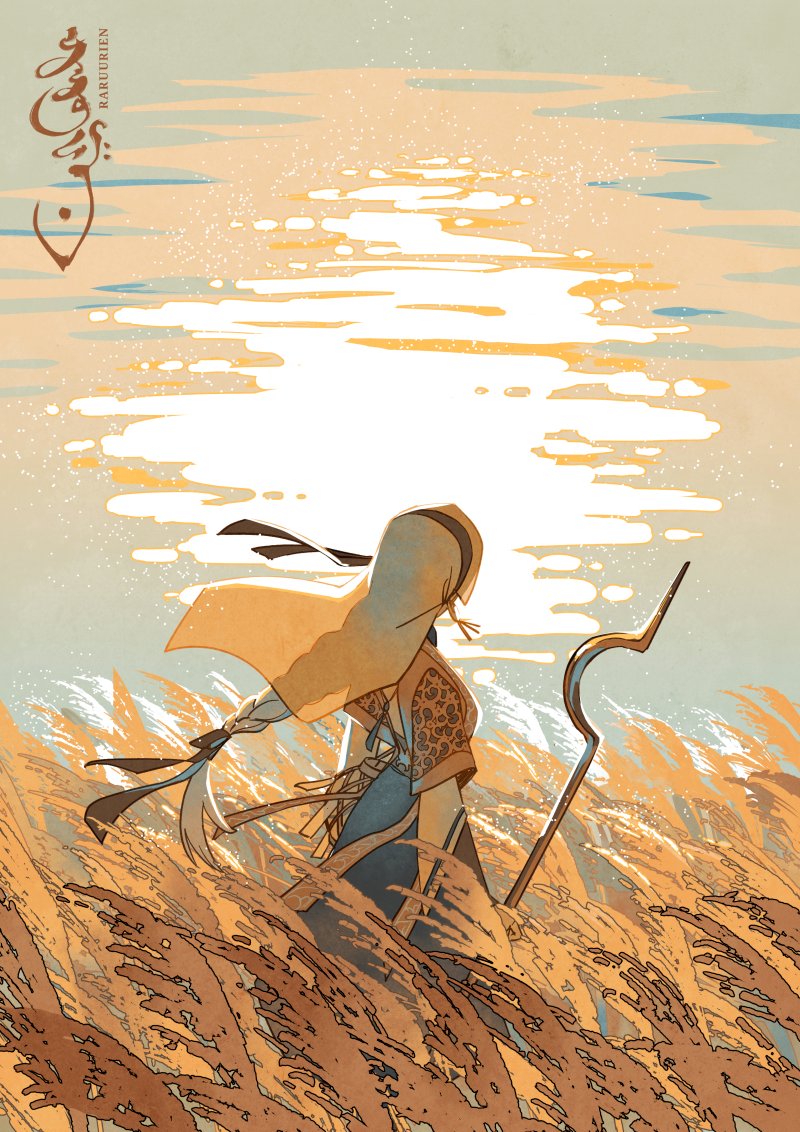 1girl, ann_maulina, commentary, copyright_name, dress, english_commentary, facing_back, floating_hair