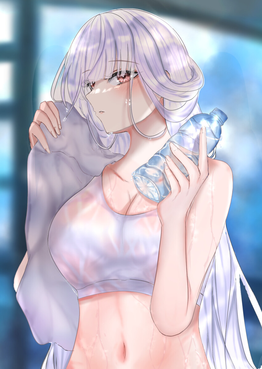 1girl, azur_lane, bottle, breasts, cleavage, commentary, dismaer, english_commentary