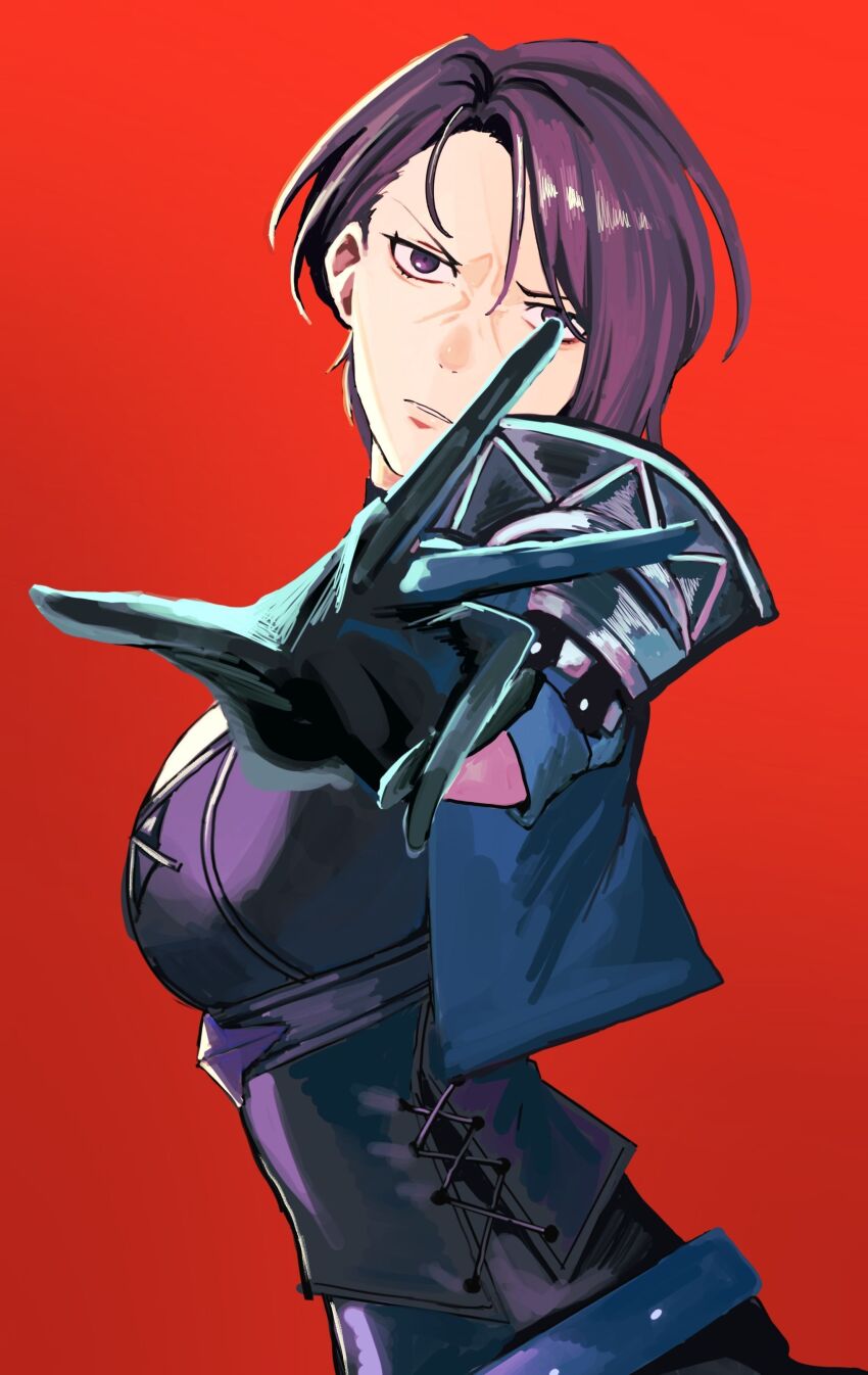 1girl, absurdres, angry, armor, black_corset, black_gloves, breasts, commentary