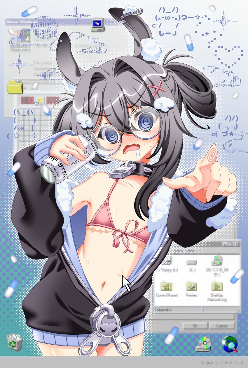 @_@, absurdres, angel_wings_hair_ornament, animal_ear_fluff, animal_ears, armpits, bikini, blush