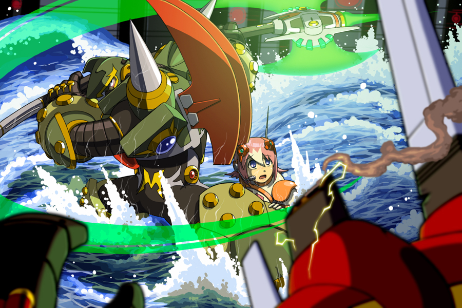 android, armor, electricity, energy_axe, fighting, green_armor, green_helmet, helmet