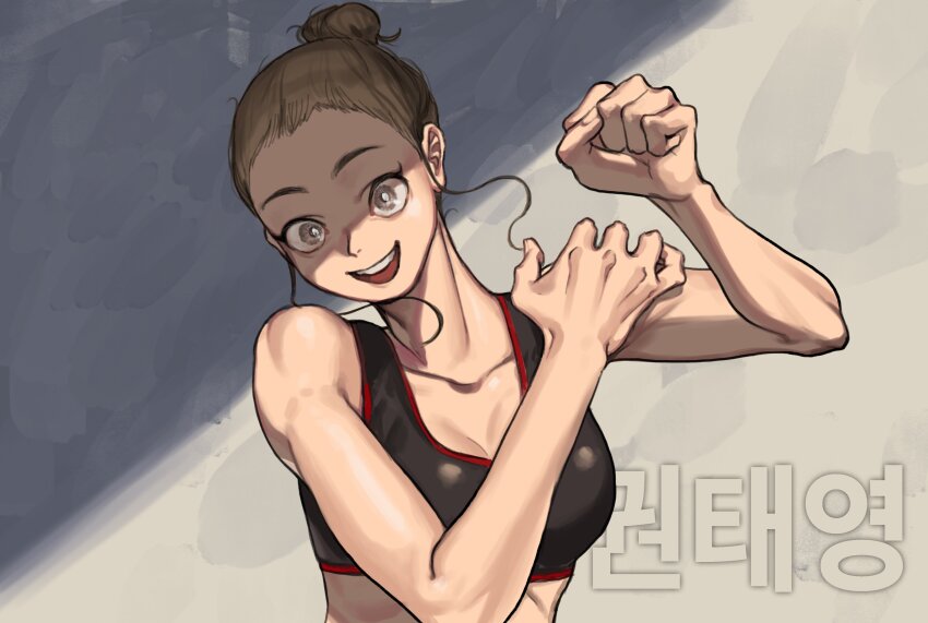 1girl, absurdres, artist_request, breasts, brown_eyes, brown_hair, fight_class_3, highres