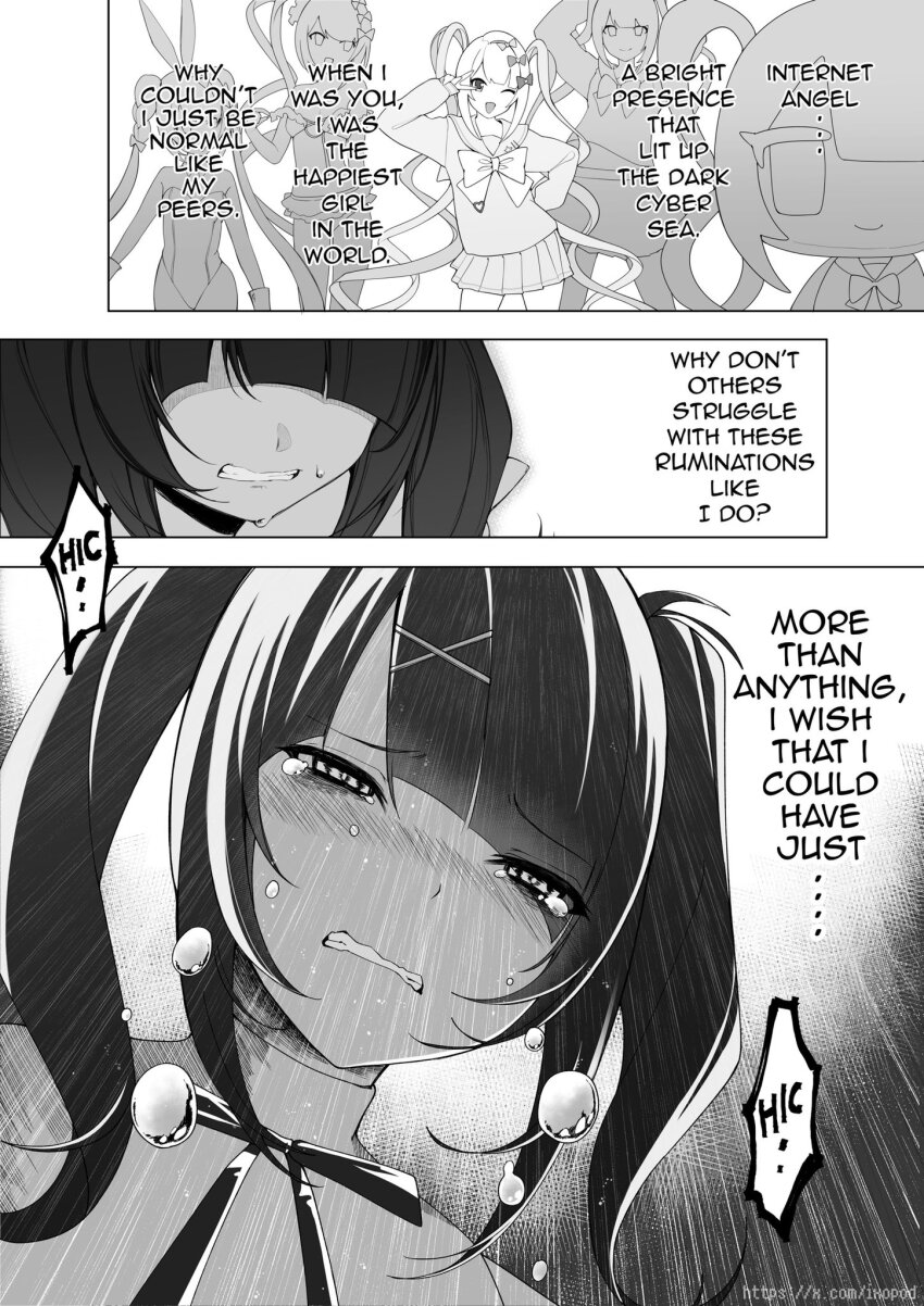 1girl, ame-chan_(needy_girl_overdose), black_hair, bow, character_doll, chest_bow, chibi, chibi_inset