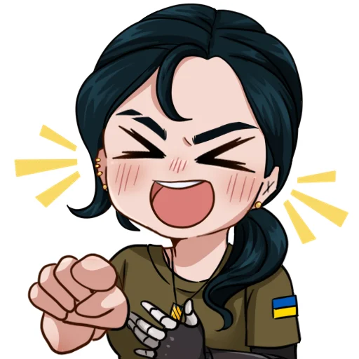 >_<, 1girl, 3rd_assault_brigade, azov_battalion, black_hair, blush, border, breasts