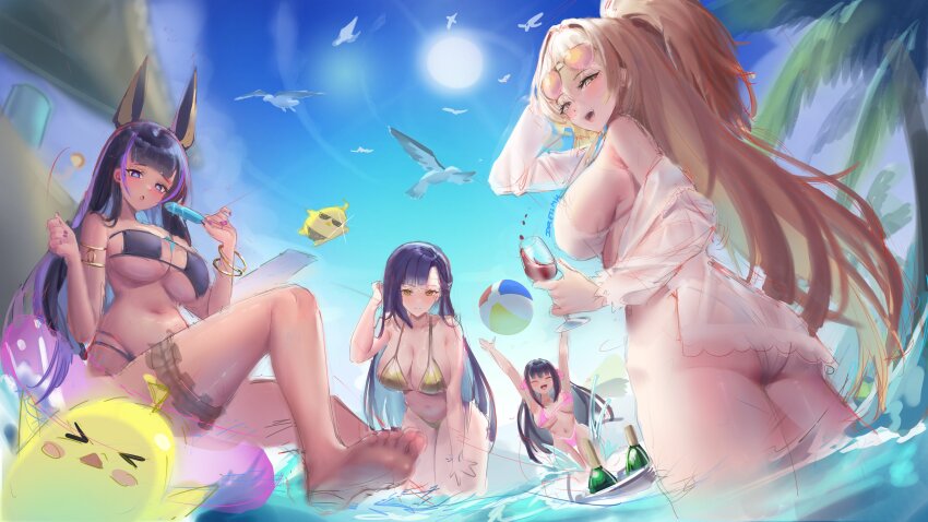 absurdres, animal_ears, armlet, arms_up, ass, azur_lane, ball, beachball