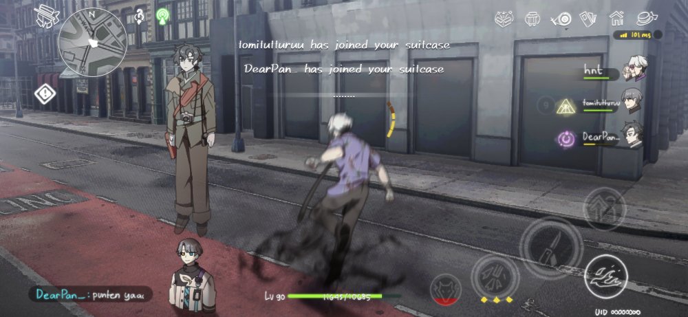 3boys, bag, black_pants, black_sclera, blue_eyes, brown_shoes, building, click_(reverse:1999)