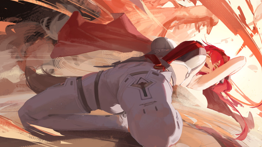 1girl, absurdres, armor, boots, breastplate, breasts, chinese_commentary, commentary_request