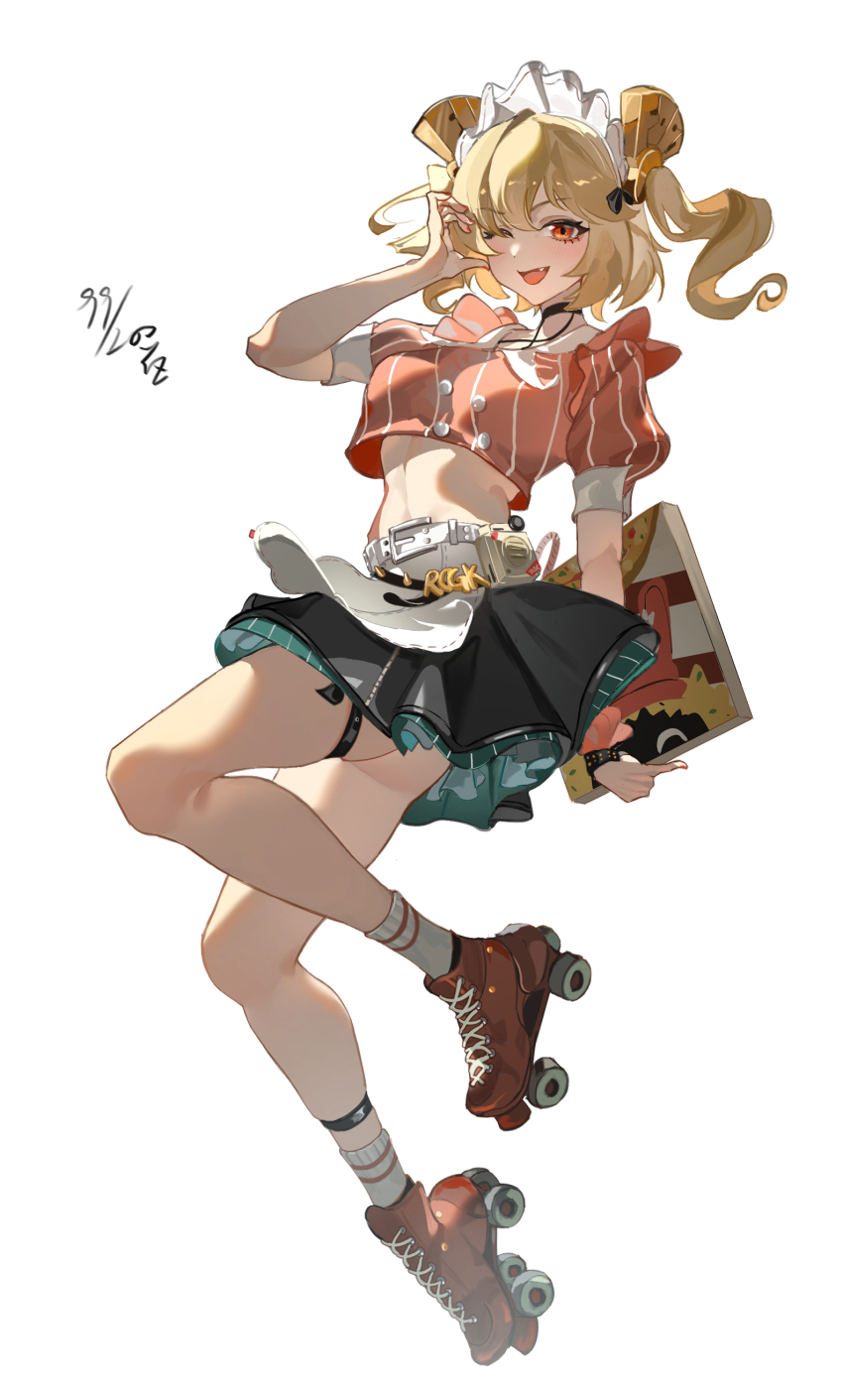 1girl, absurdres, apron, belt, black_skirt, blonde_hair, burnice_white, burnice_white_(operation_yum_2025)