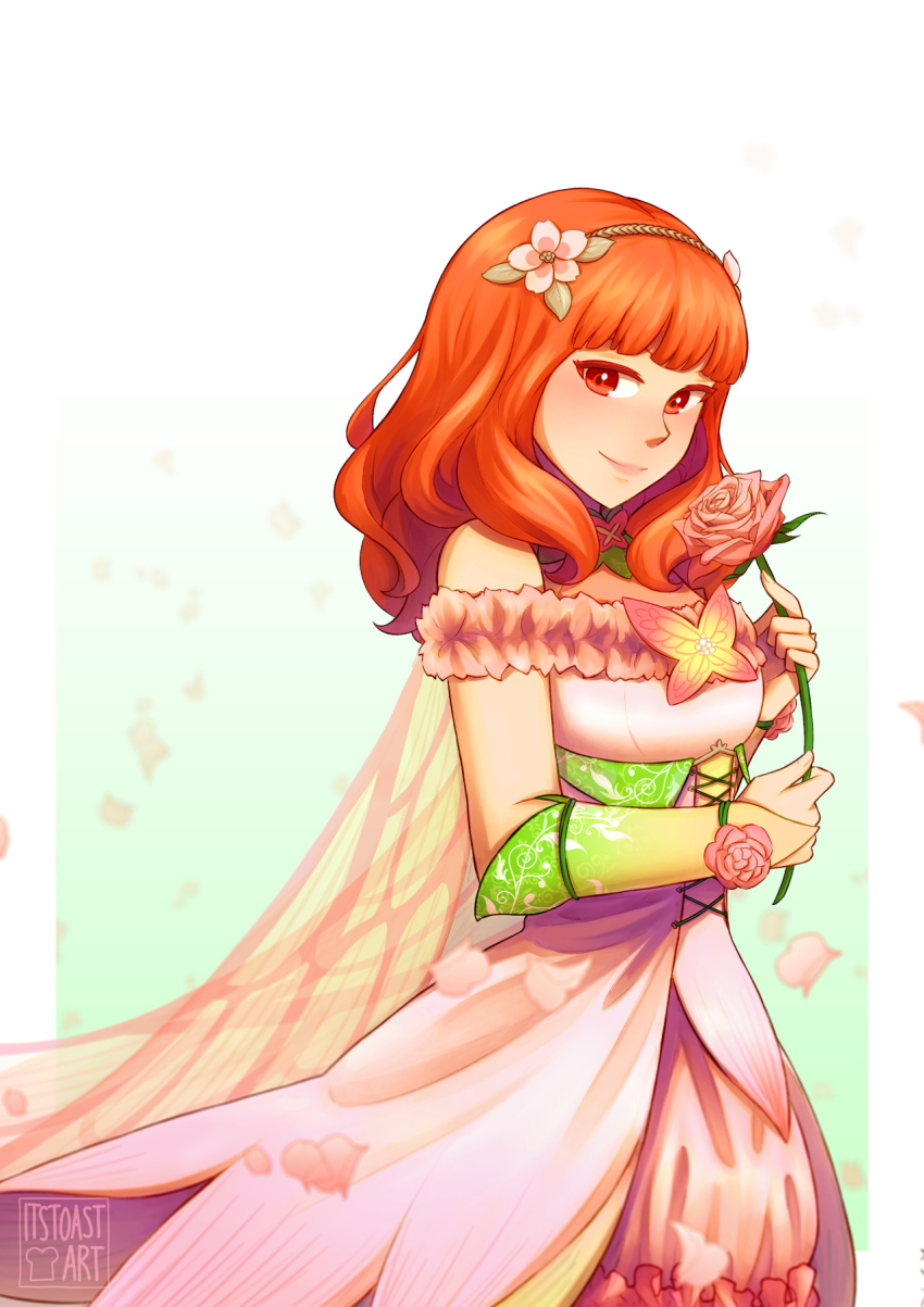 1girl, armband, blunt_bangs, bug, butterfly, celica_(fire_emblem), celica_(resplendent)_(fire_emblem), choker