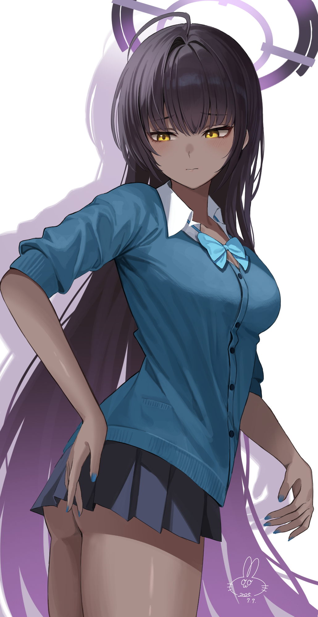 1girl, ahoge, ass, awa_(awao141), black_hair, black_skirt, blue_archive, blue_cardigan