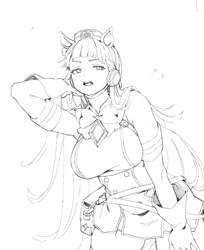 1girl, ?, ??, animal_ears, armband, bare_shoulders, belt_pouch, blunt_bangs