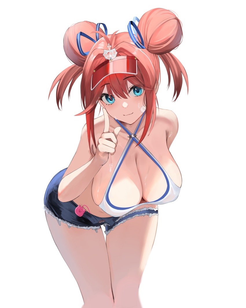 1girl, absurdres, azur_lane, bikini, bikini_top_only, blue_eyes, blue_shorts, blush