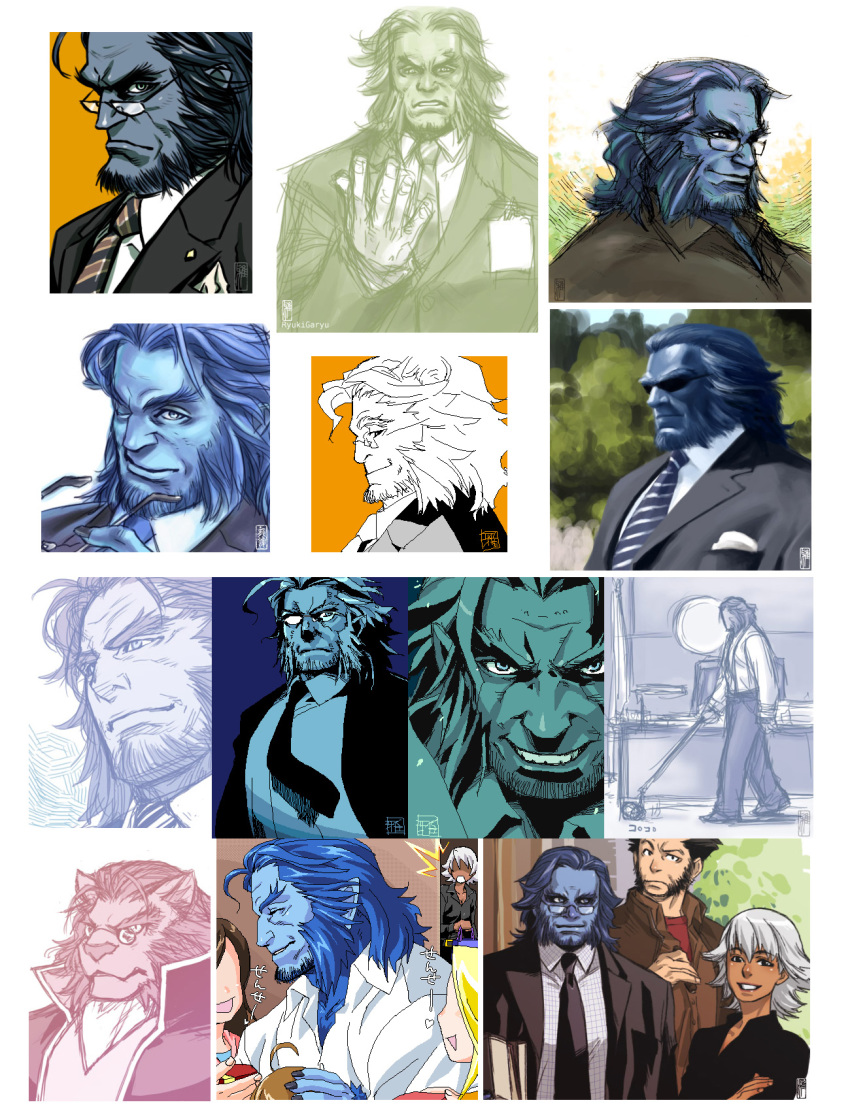 10s, beast_(x-men), dark_skin, glasses, highres, marvel, ryuuki_garyuu, storm_(x-men)