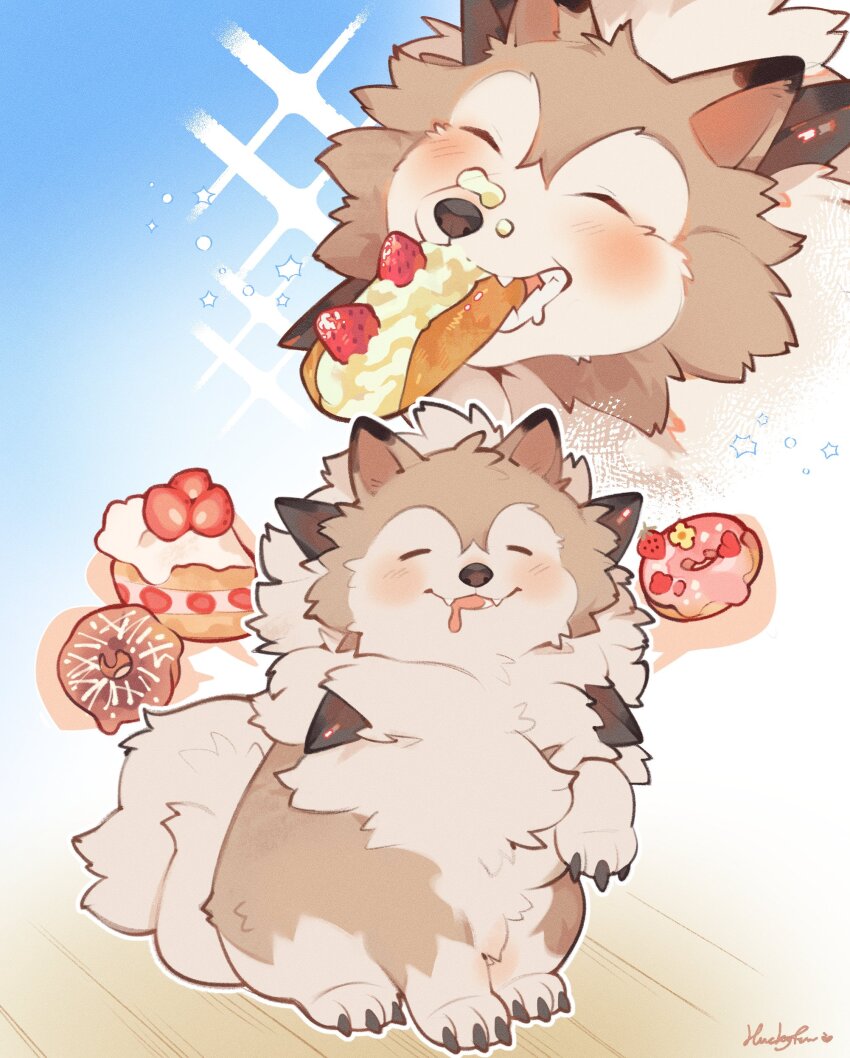 absurdres, animal_ears, artist_name, blush, claws, closed_eyes, commentary, cream