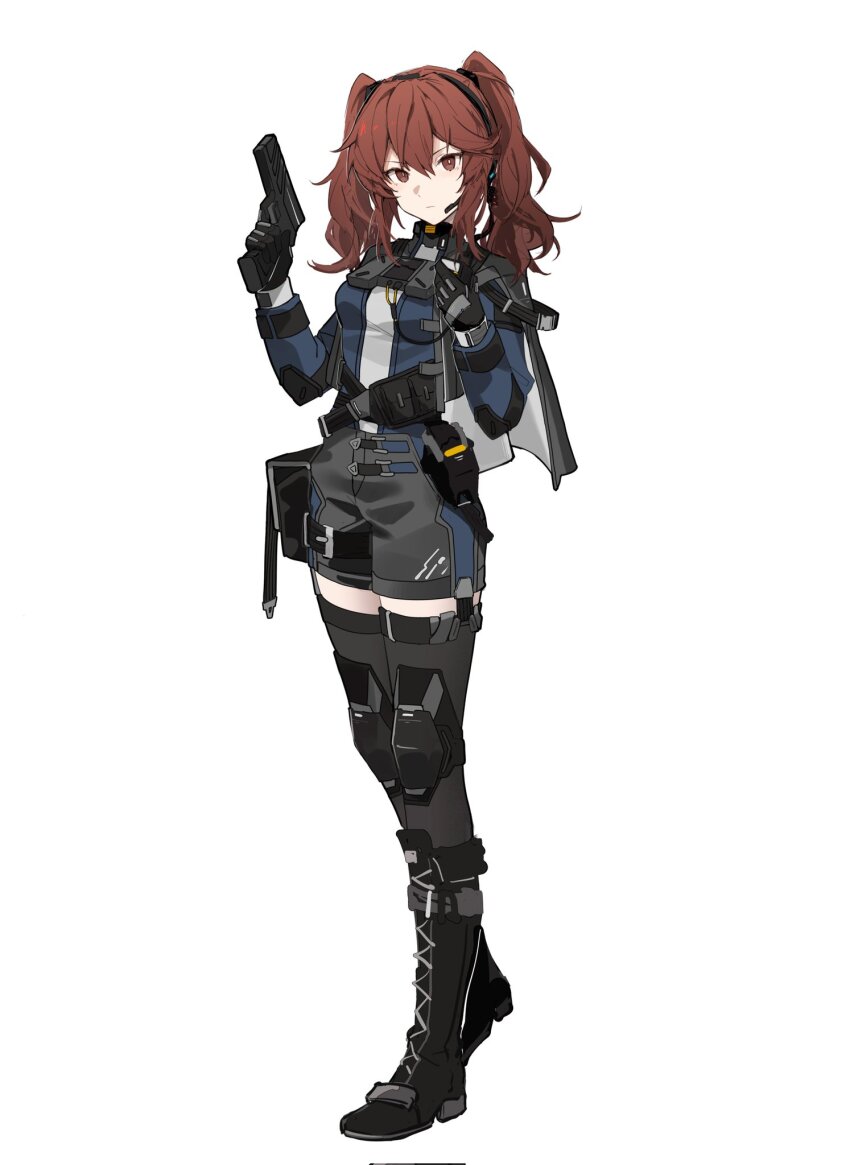 1girl, beizhi, black_boots, black_gloves, black_thighhighs, boots, coat, commandant_(pgr)